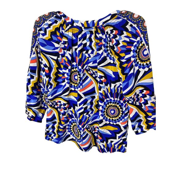 Crown & Ivy Womens Boho Style Printed Blouse Top Medium Blue Lightweight - Picture 4 of 5